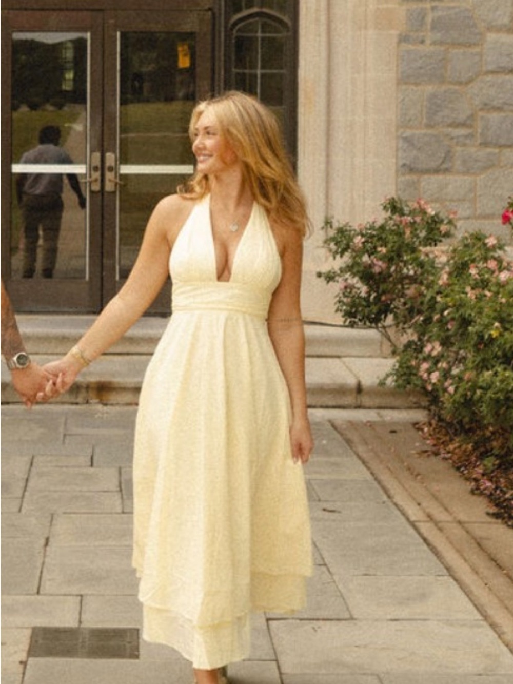 Sleeveless Halter Midi Dress in Pale Yellow - Elegant Summer Style